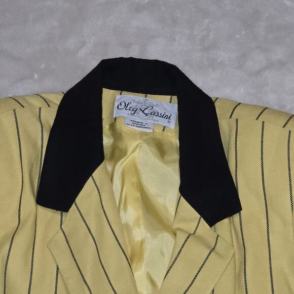 Vintage Oleg Cassini Yellow Pinstripe Blazer Size 10 Double Breasted 80s 90s - Picture 3 of 12